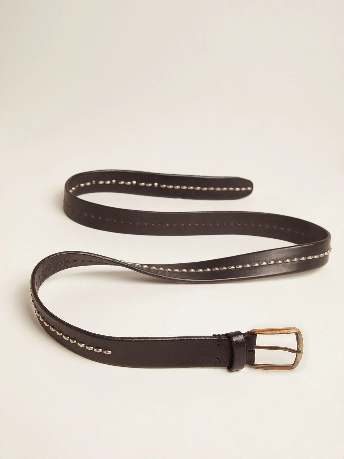 Men | Black Leather Belt with Studs | Black - Image 4
