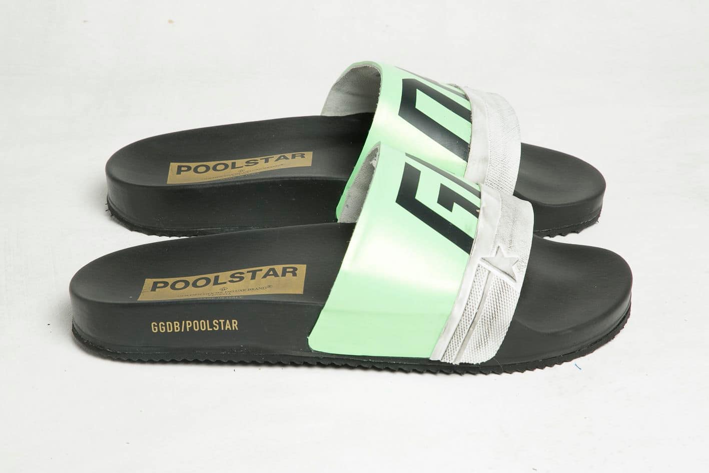 Men | Black Poolstars with Green Strap & Logo - Image 4