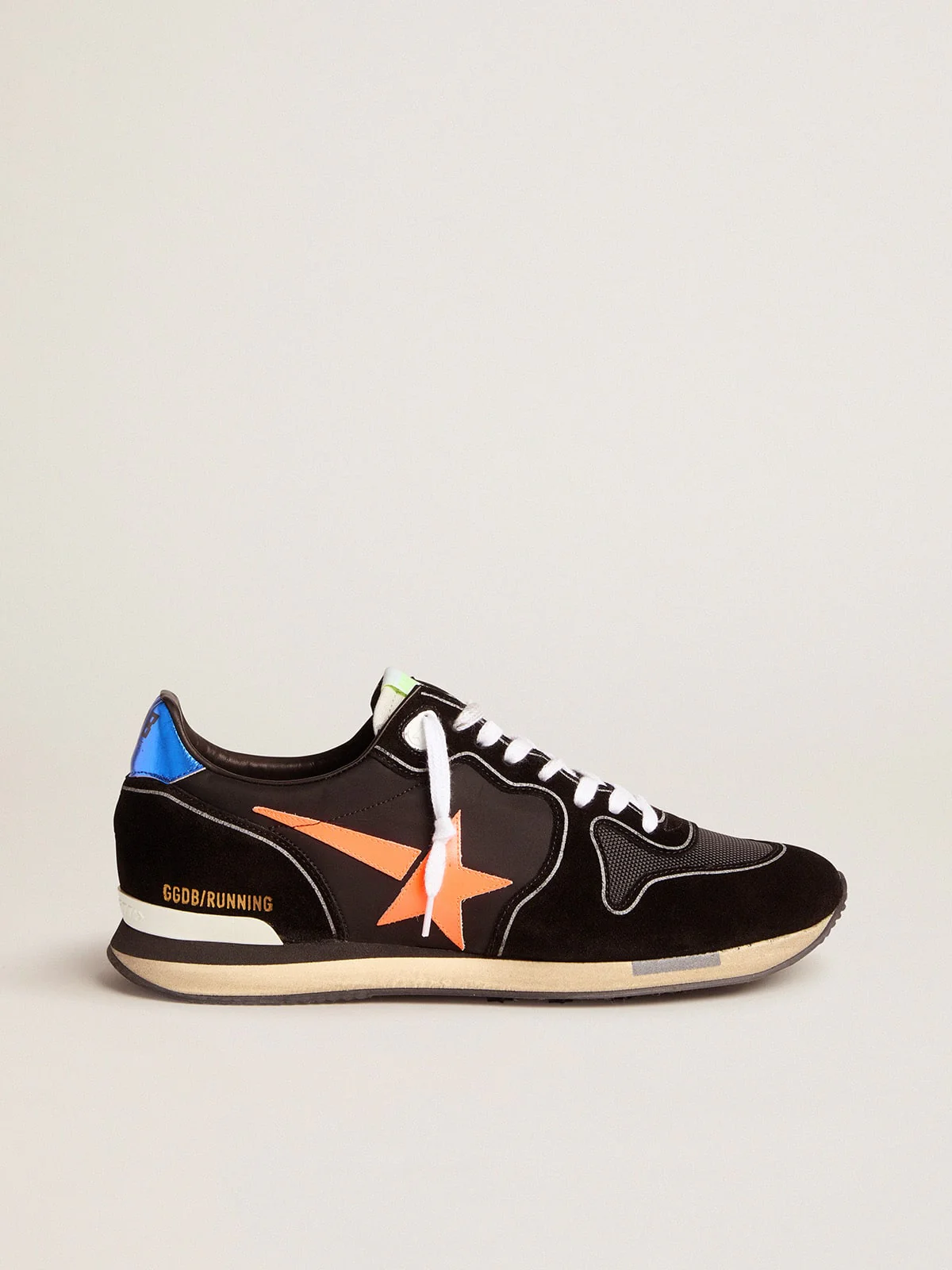 Men | Black Running Sneakers with Fluorescent Orange Star | Black x Orange Fluo x Blue - Image 5