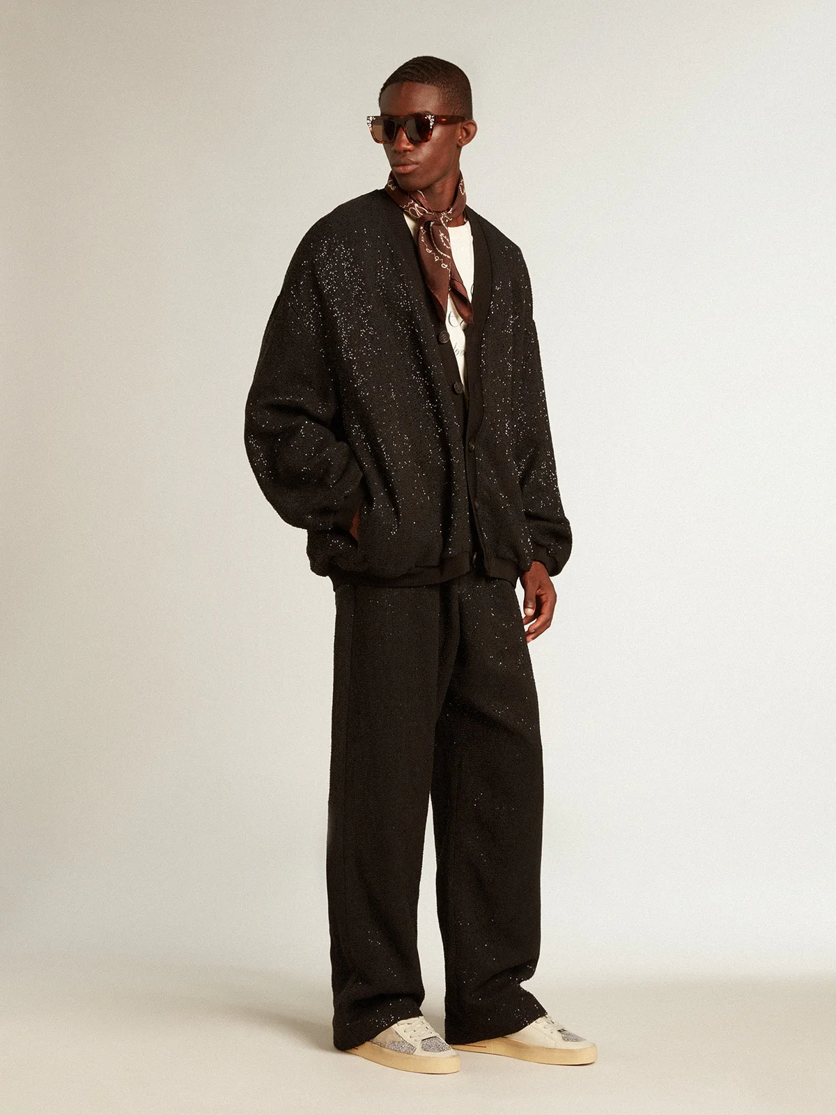 Men | Black Sequined Cardigan-Jacket | Black x Anthracite - Image 3
