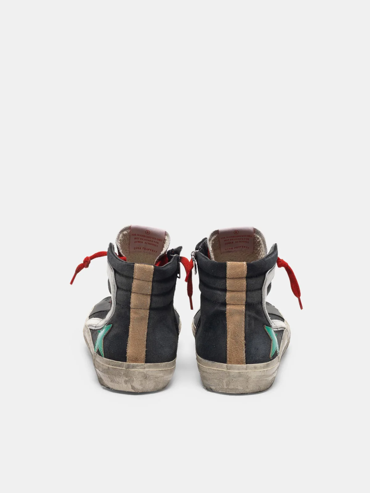 Men | Black Slide Sneakers Canvas with Metallic Green Star - Image 5