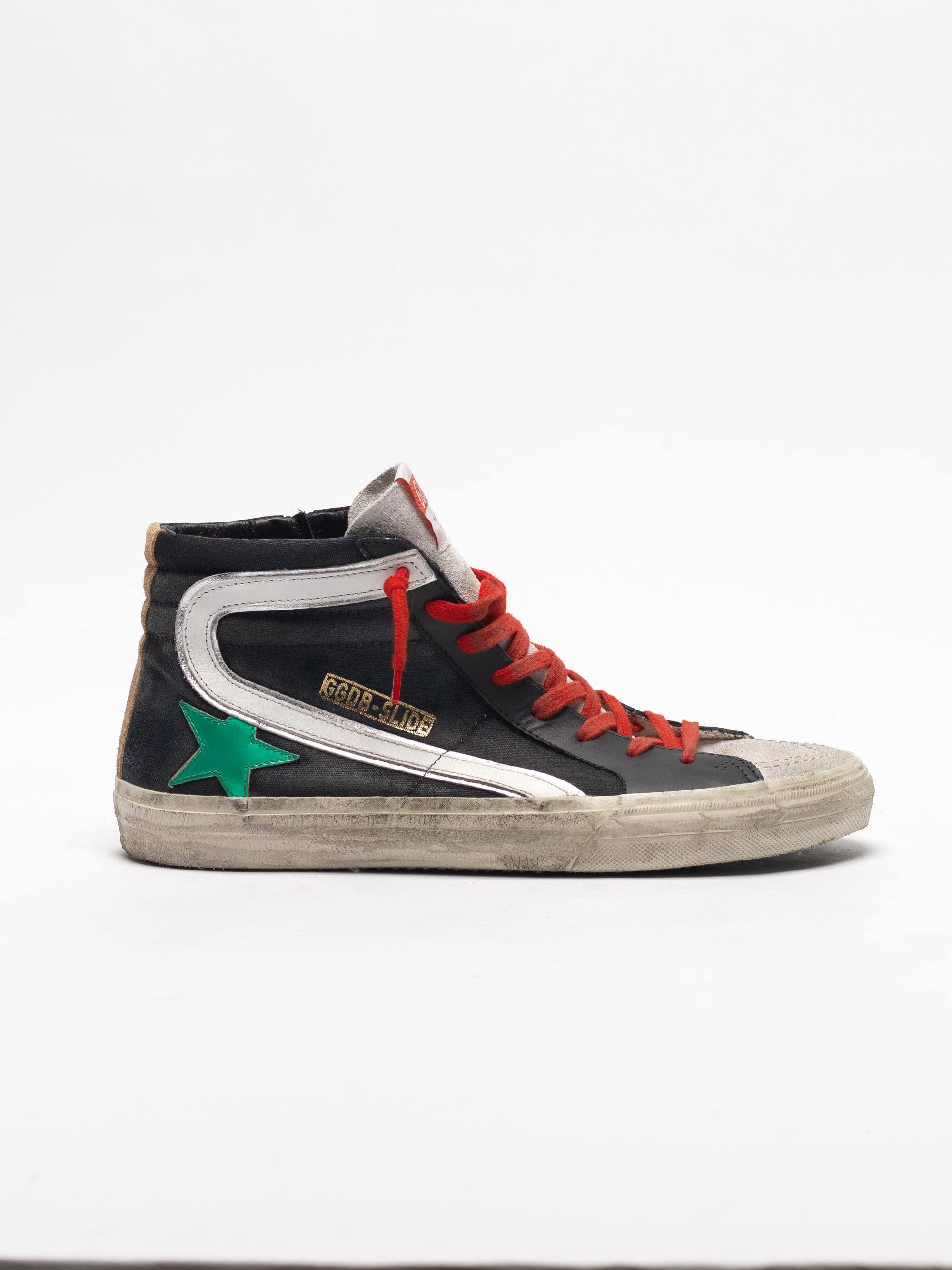 Men | Black Slide Sneakers Canvas with Metallic Green Star - Image 6