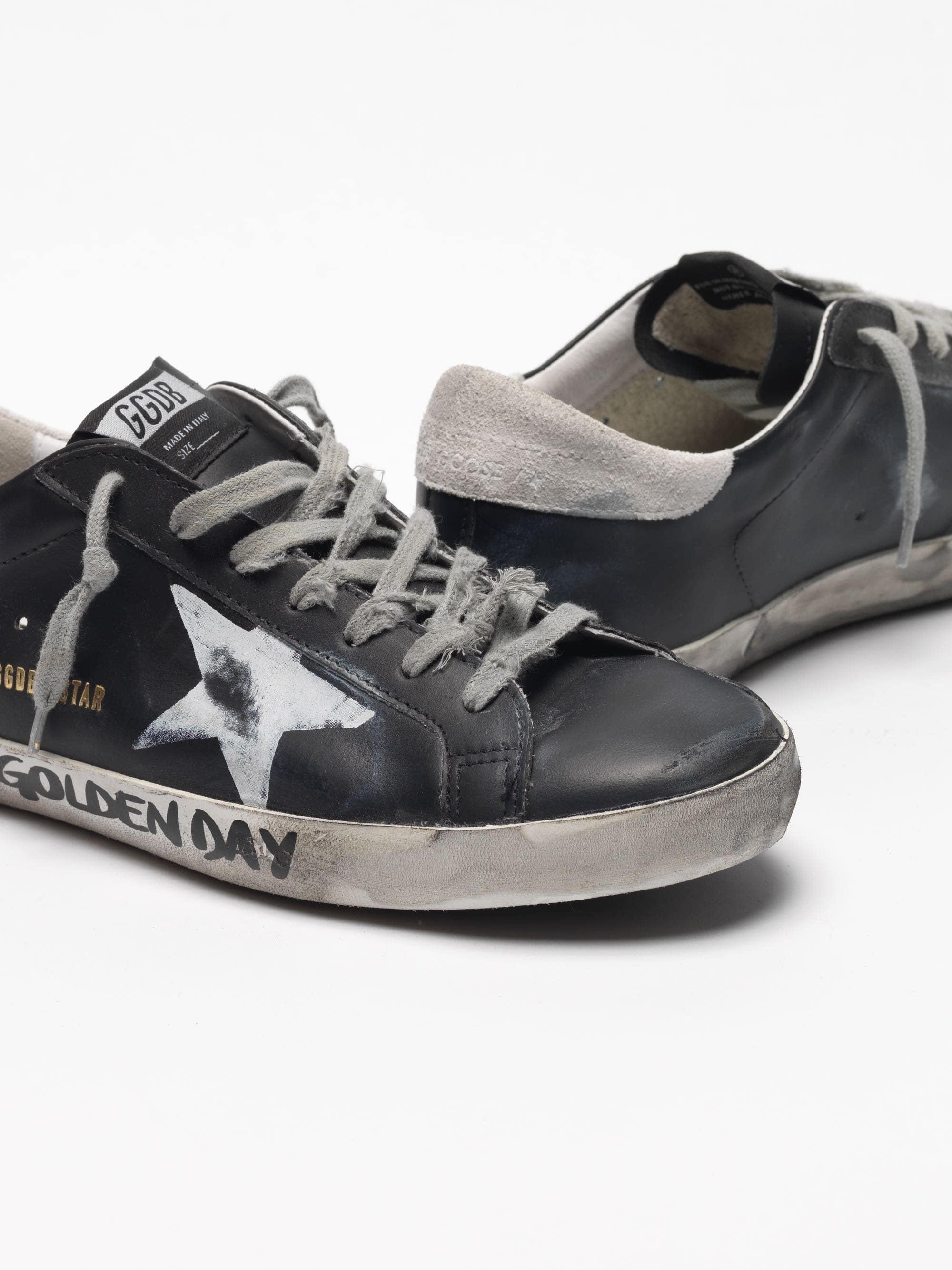 Men | Black Super-Star Sneakers with Handwritten Lettering - Image 2