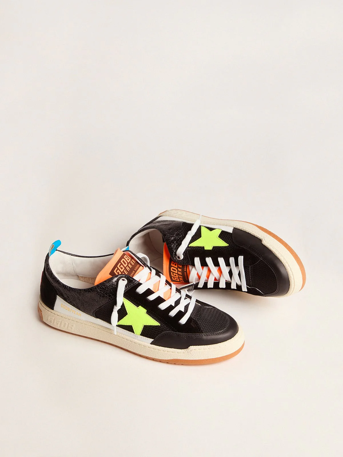 Men | Black Yeah Sneakers with Fluorescent Yellow Star | Black x Yellow Fluo - Image 3