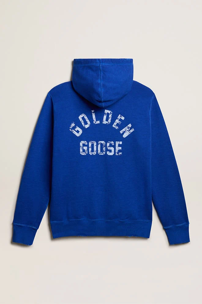 Men | Blue-Colored Hoodie with Lettering On The Back | Mazarine Blue x Optic White - Image 3
