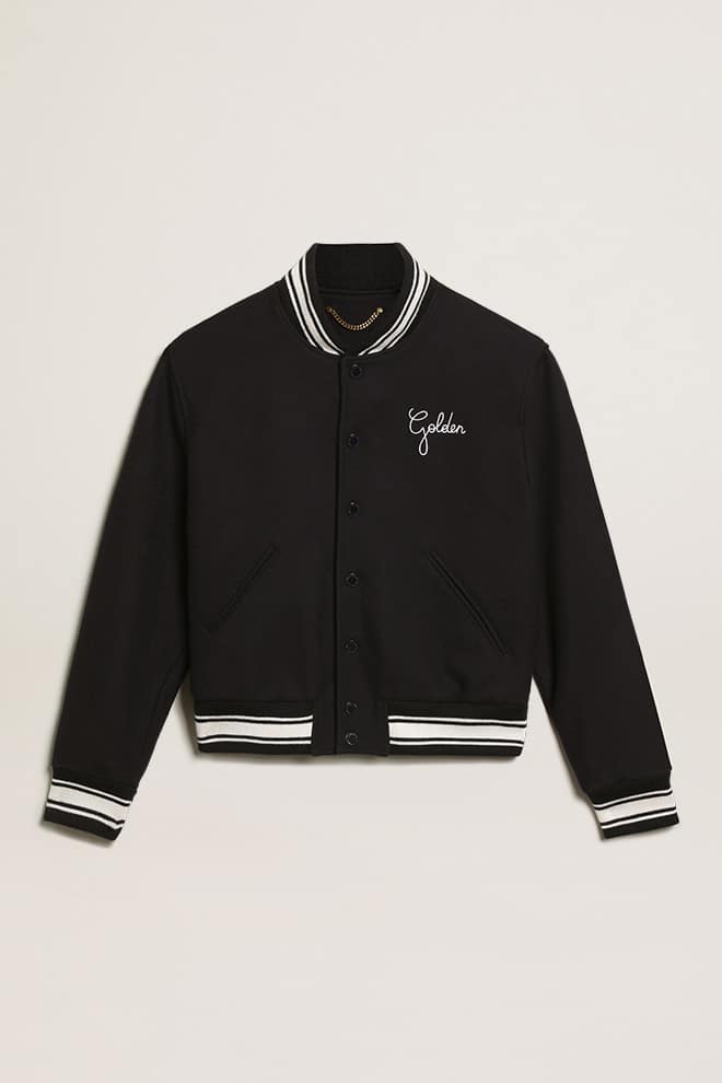 Men | Bomber Jacket Dark Blue Wool with Lettering On The Front | Dark Blue - Image 5