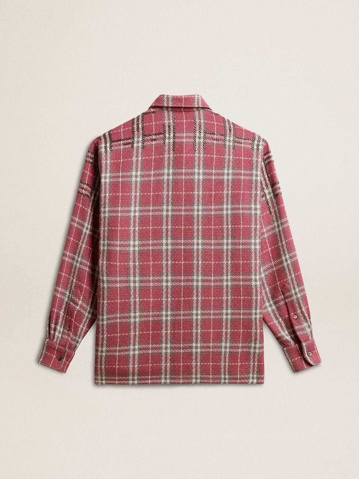 Men | Boxy Fit Shirt with Pink, Sand & Gray Check Embroidery | Crushed Berry x Sandshell x Grey - Image 2