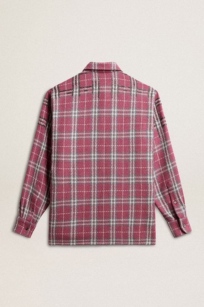 Men | Boxy Fit Shirt with Pink, Sand & Gray Check Embroidery | Crushed Berry x Sandshell x Grey - Image 4