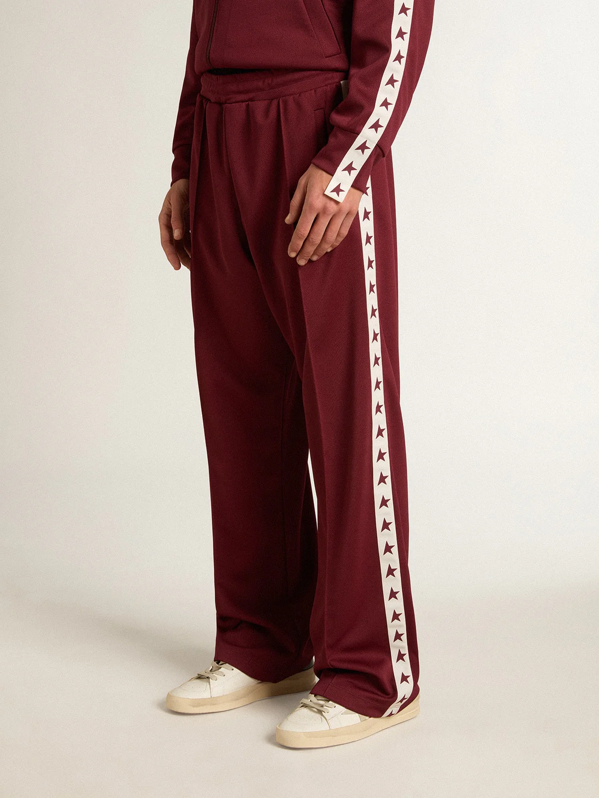 Men | Burgundy Joggers with Stars On The Sides | Windsor Wine x White - Image 4