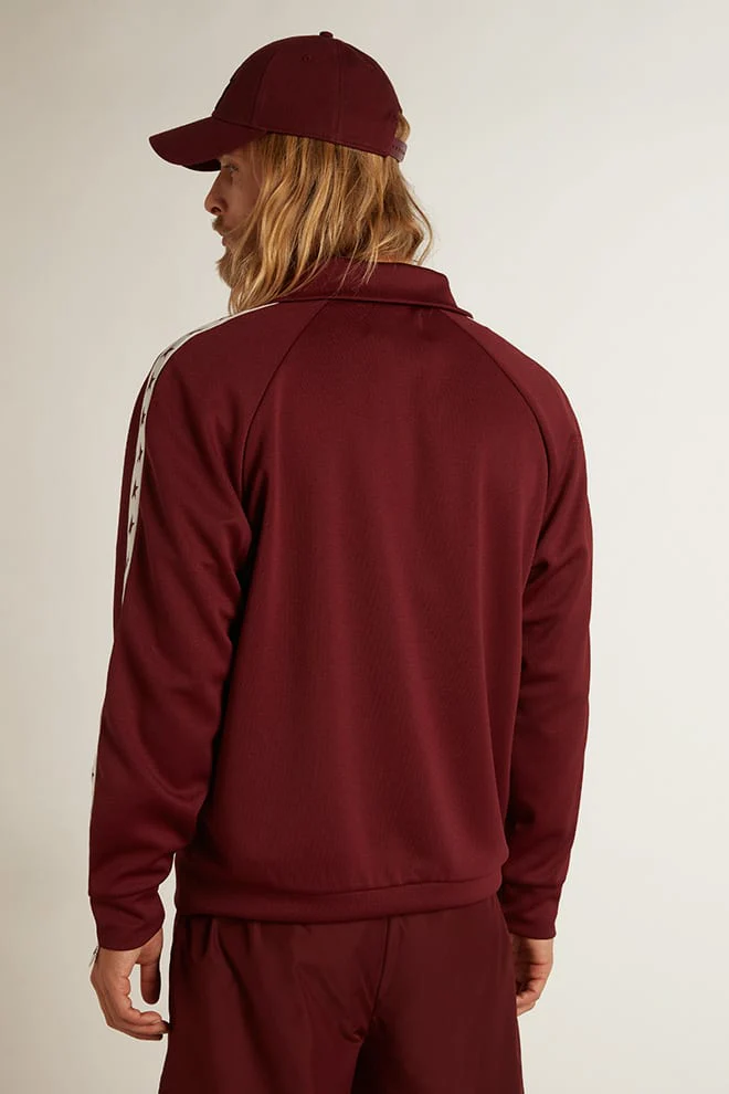 Men | Burgundy Zipped Sweatshirt with White Strip & Contrasting Stars | Windsor Wine x White - Image 5
