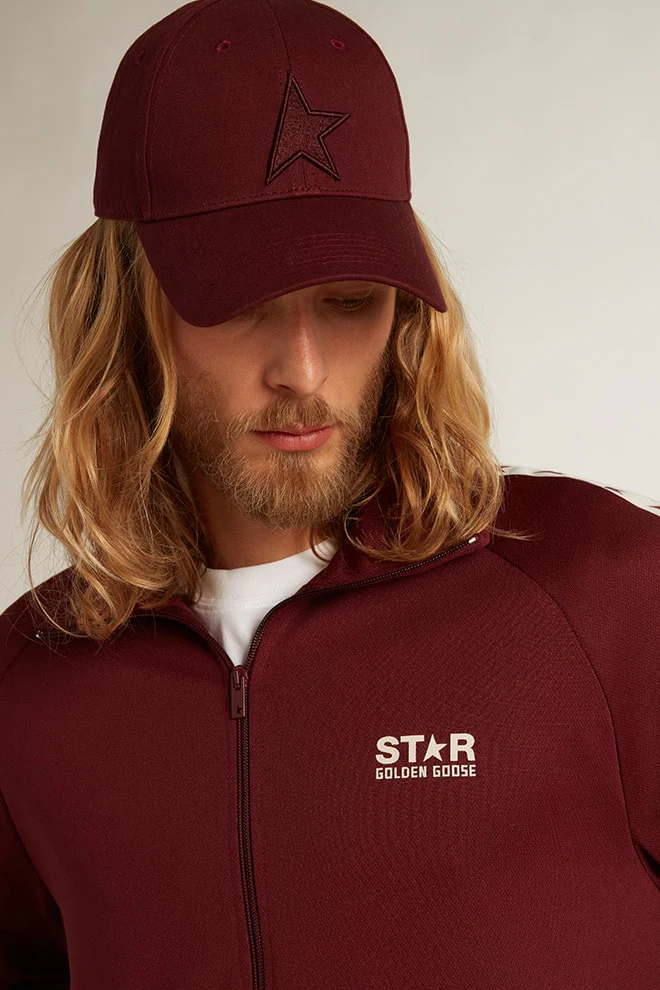 Men | Burgundy Zipped Sweatshirt with White Strip & Contrasting Stars | Windsor Wine x White - Image 7