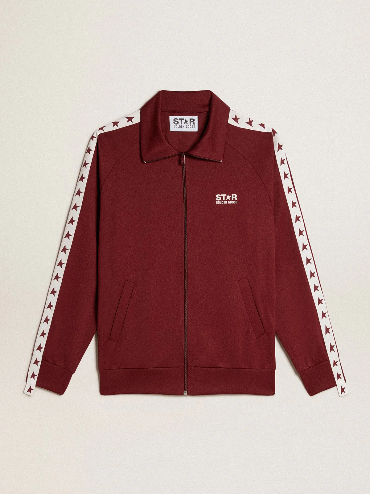 Men | Burgundy Zipped Sweatshirt with White Strip & Contrasting Stars | Windsor Wine x White - Image 8