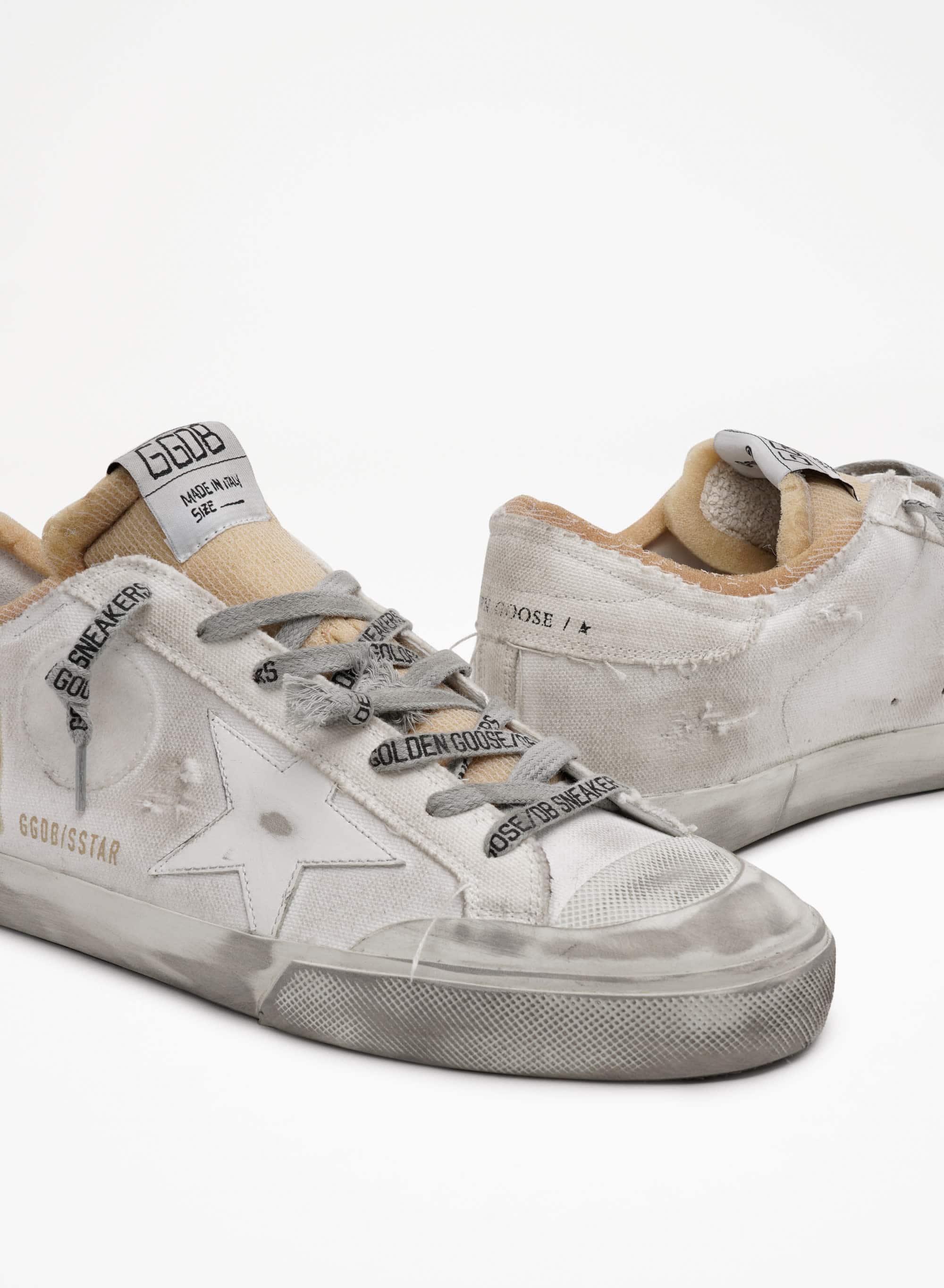 Men | Canvas Super-Star Sneakers with Side Patch | White x Beige - Image 3