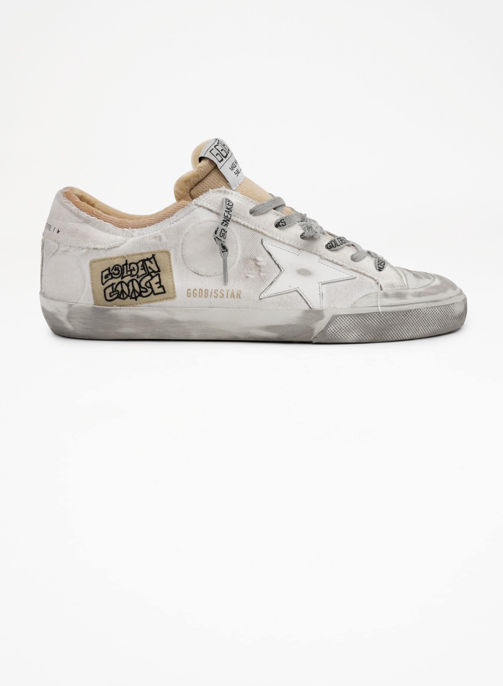 Men | Canvas Super-Star Sneakers with Side Patch | White x Beige - Image 5