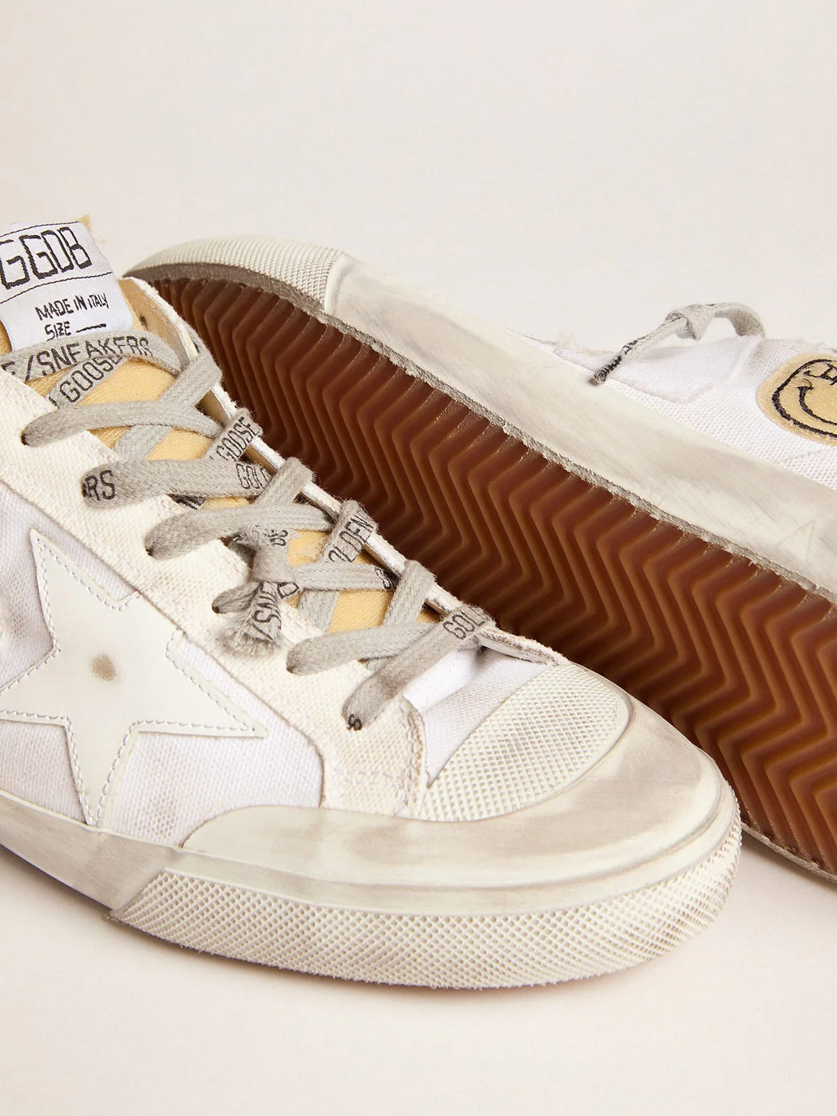 Men | Canvas Super-Star Sneakers with Side Patch | White x Beige - Image 6