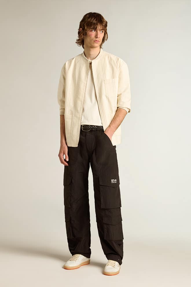 Men | Cotton T-Shirt Aged White with Embroidered Pocket | Heritage White x Dark Red - Image 3