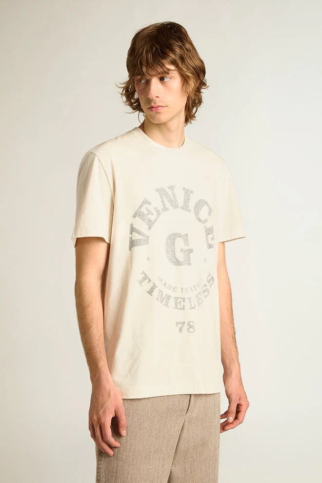 Men | Cotton T-Shirt Aged White with Faded Lettering | Heritage White x Black - Image 3