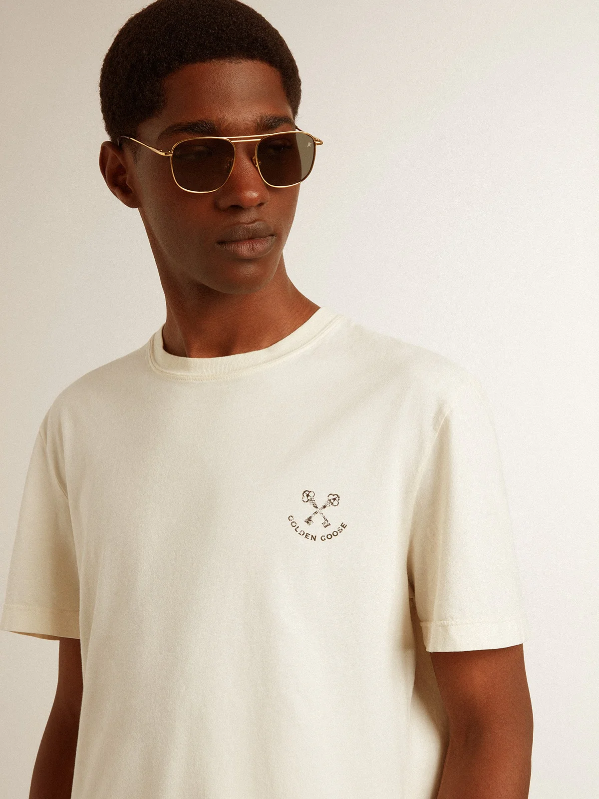 Men | Cotton T-Shirt Aged White with Print On The Heart | Heritage White x Black - Image 4