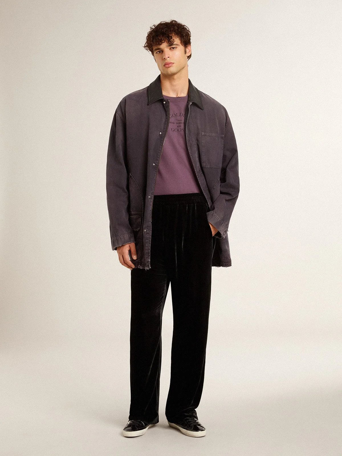 Men | Cotton T-Shirt Worn Purple with Logo Print | Purple x Black - Image 2