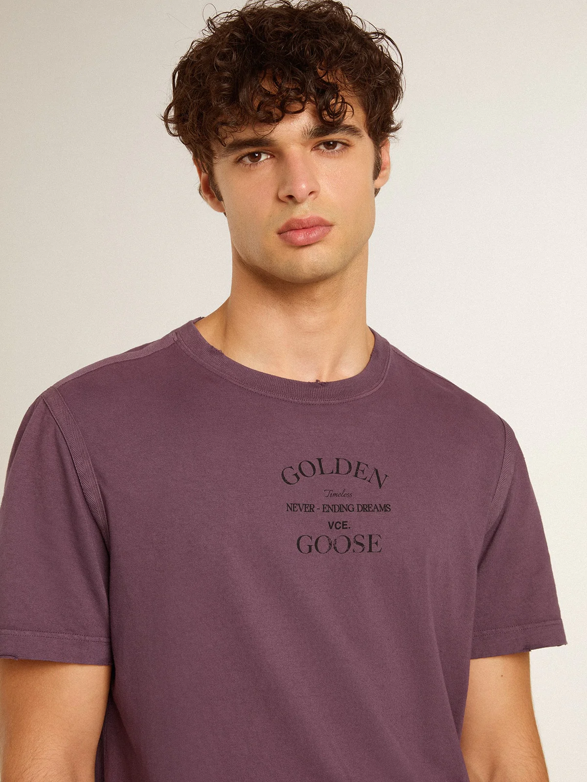 Men | Cotton T-Shirt Worn Purple with Logo Print | Purple x Black - Image 3