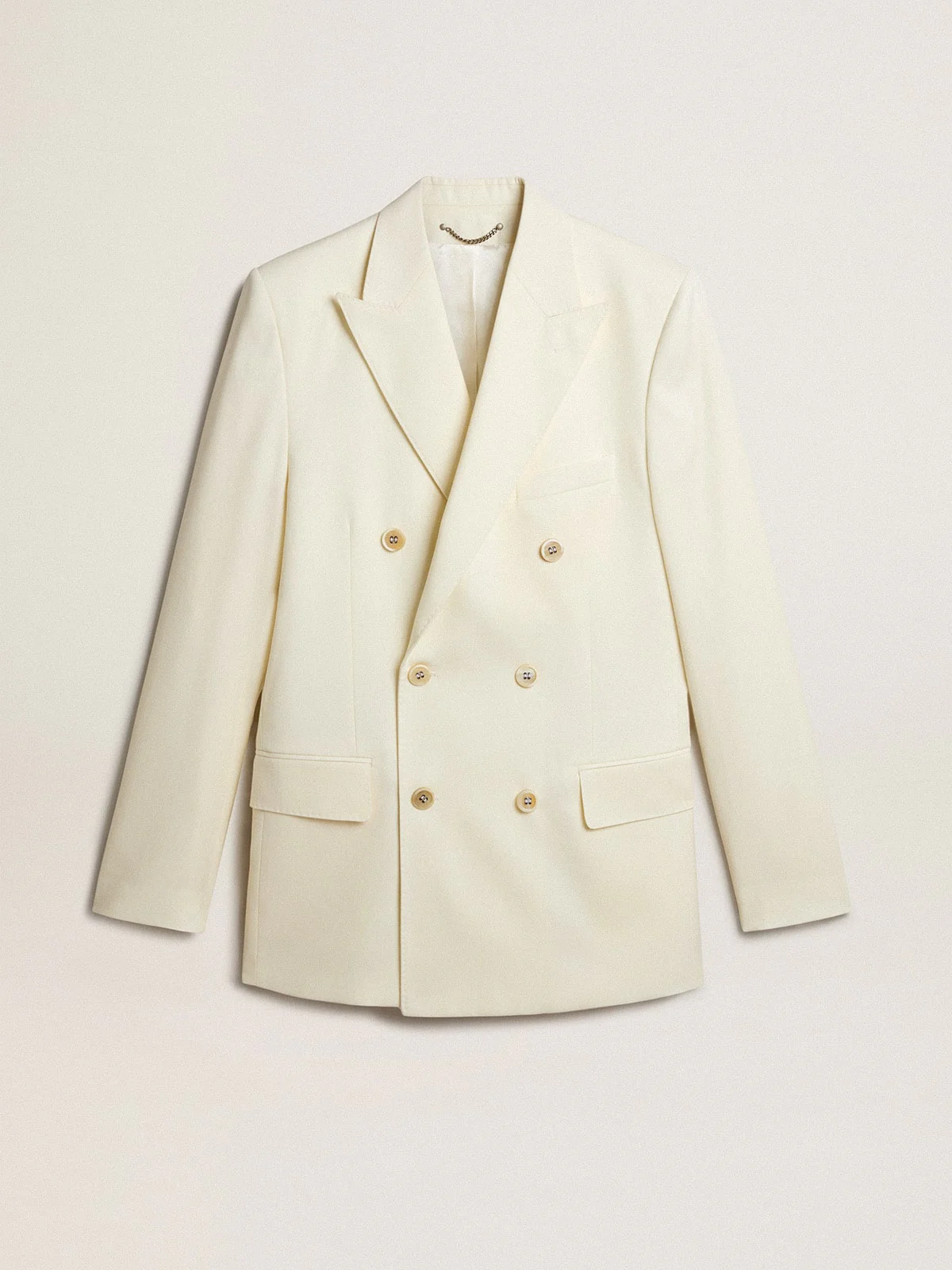 Men | Cream-Colored Double-Breasted Blazer | Artic Wolf - Image 2
