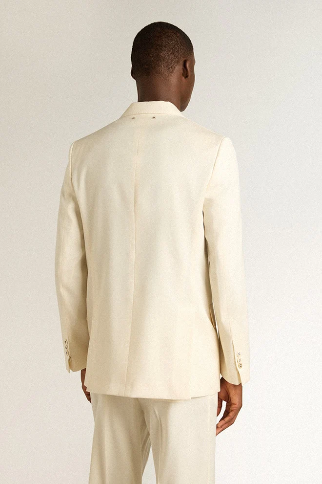 Men | Cream-Colored Double-Breasted Blazer | Artic Wolf - Image 4