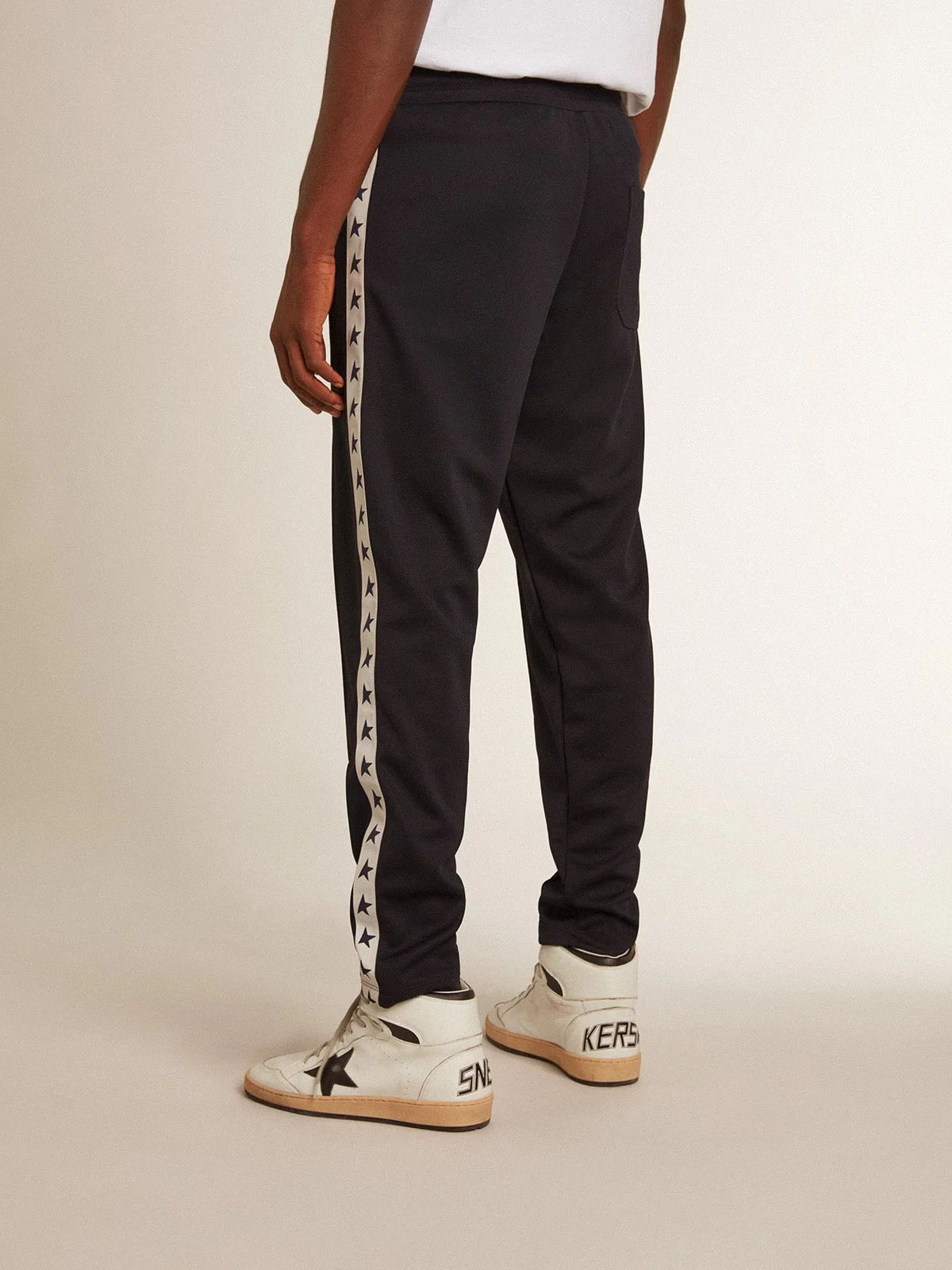 Men | Dark Blue Joggers with Contrasting Strip & Stars | Dark Blue x White - Image 4