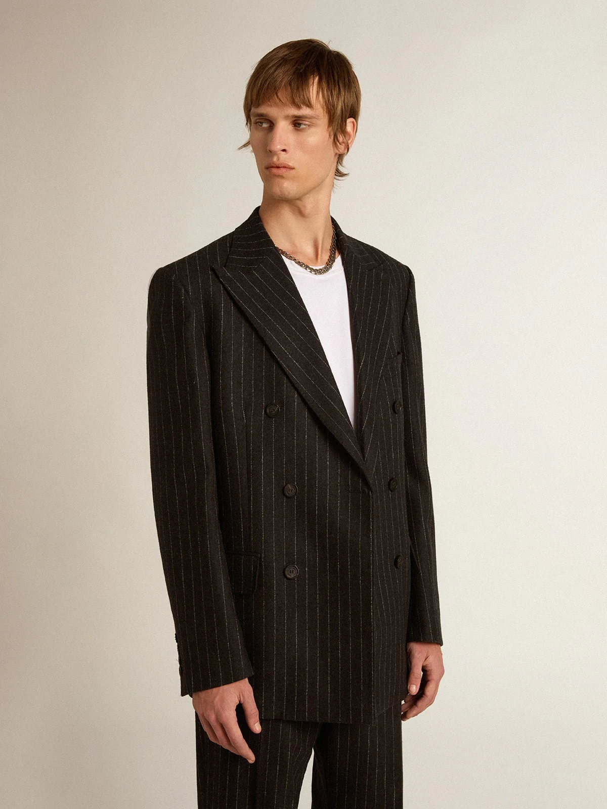 Men | Double-Breasted Blazer Gray Melange Wool | Melange Dark Grey x Arctic Wolf - Image 5