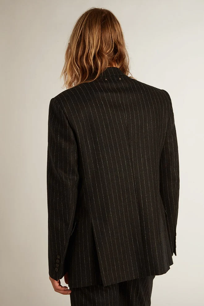 Men | Double-Breasted Blazer Gray Melange Wool | Melange Dark Grey x Arctic Wolf - Image 6