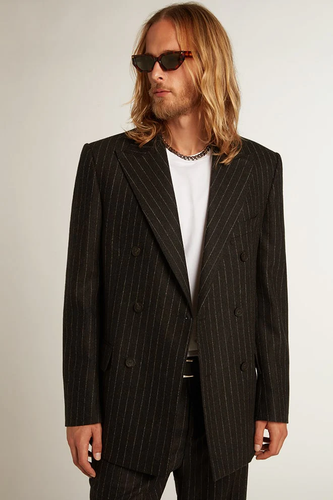 Men | Double-Breasted Blazer Gray Melange Wool | Melange Dark Grey x Arctic Wolf - Image 9