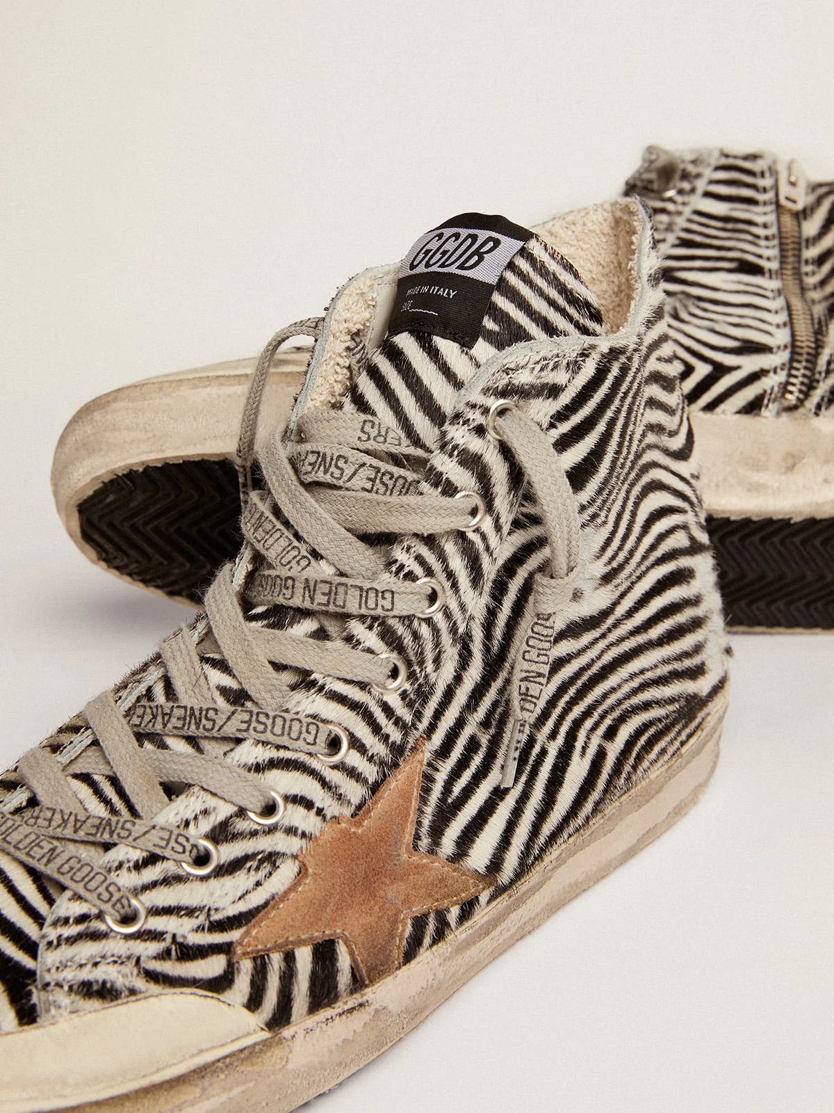 Men | Francy Penstar Ltd Zebra Print Pony Skin with Tobacco Star | White Black x Tobacco x Black - Image 4