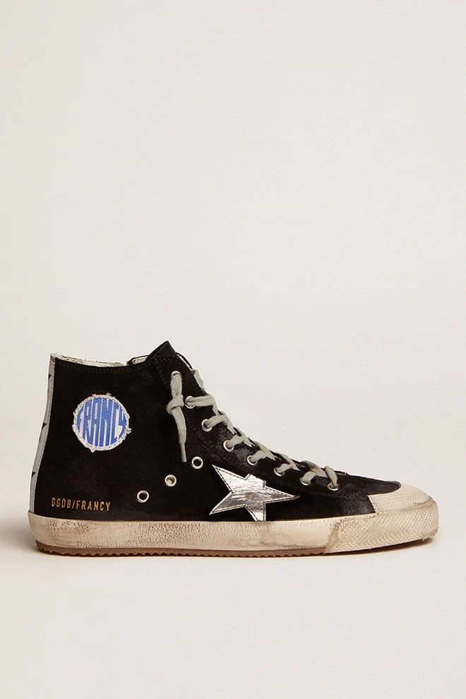 Men | Francy Sneakers Black Suede with Laminated Star | Black x Silver x White Black Star - Image 8