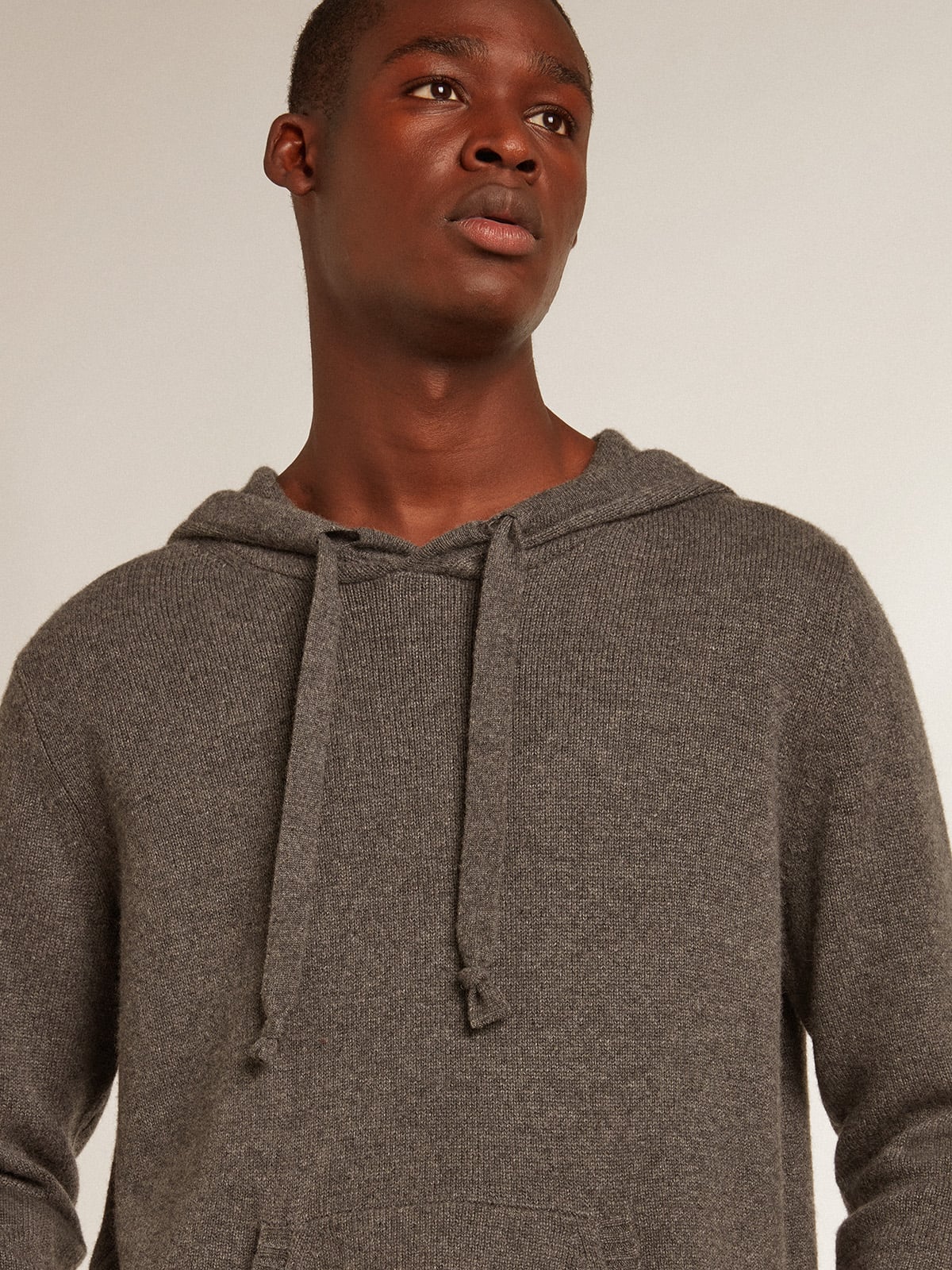 Men | Gray Melange Cashmere Blend Sweatshirt with Hood | Grey Melange - Image 4