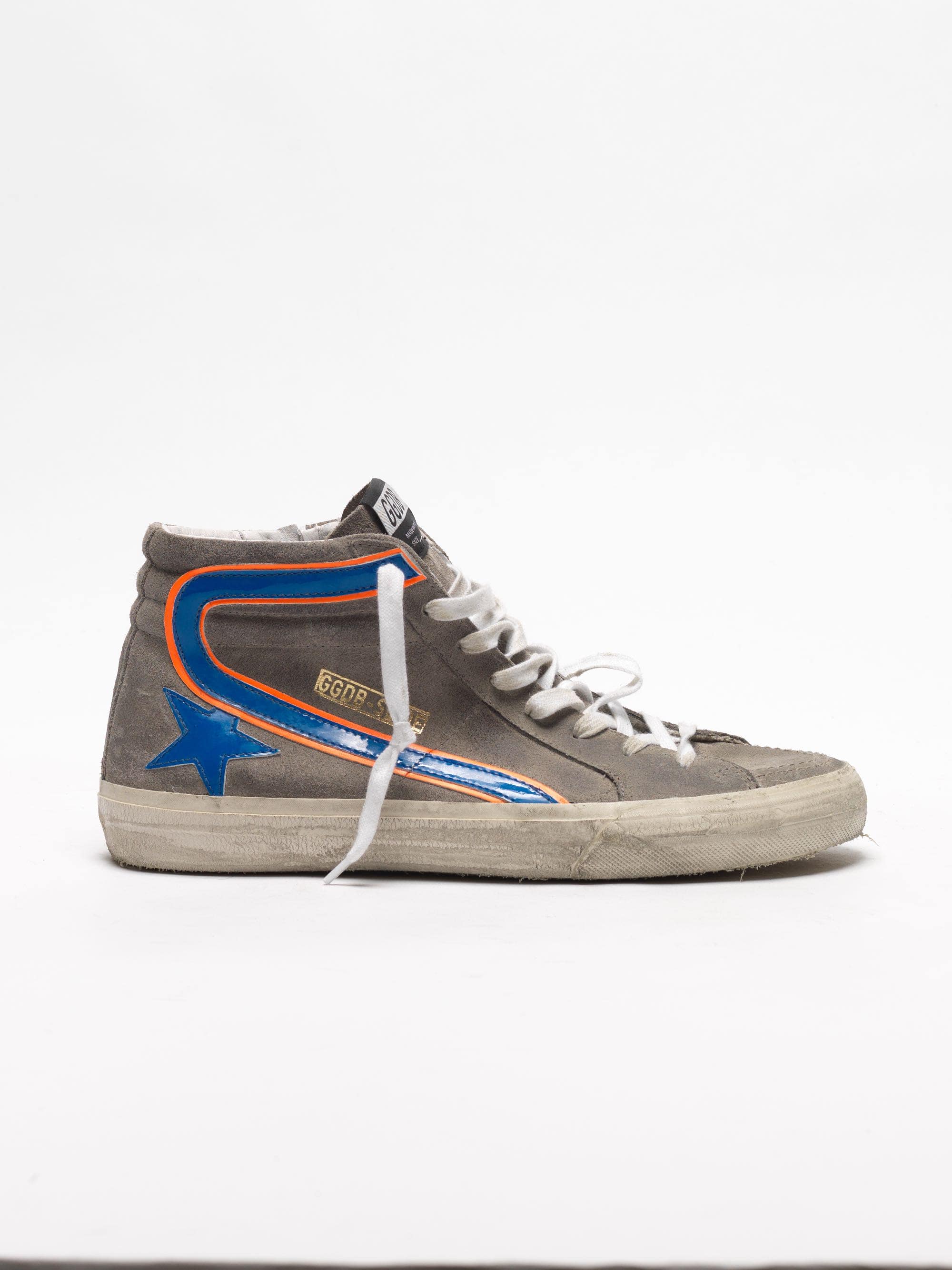 Men | Grey Slide Sneakers Suede with Electric Blue Details - Image 4