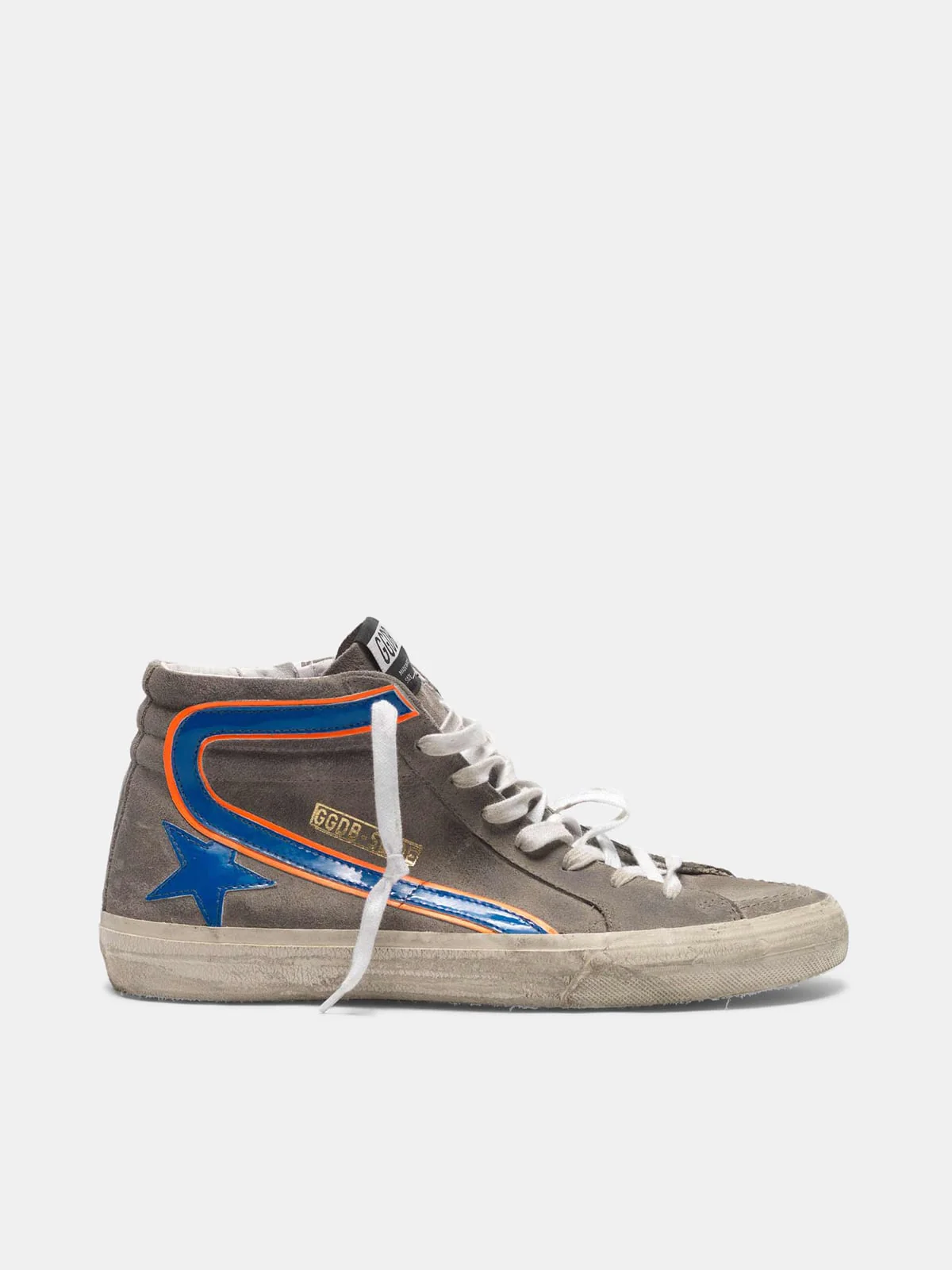 Men | Grey Slide Sneakers Suede with Electric Blue Details - Image 8