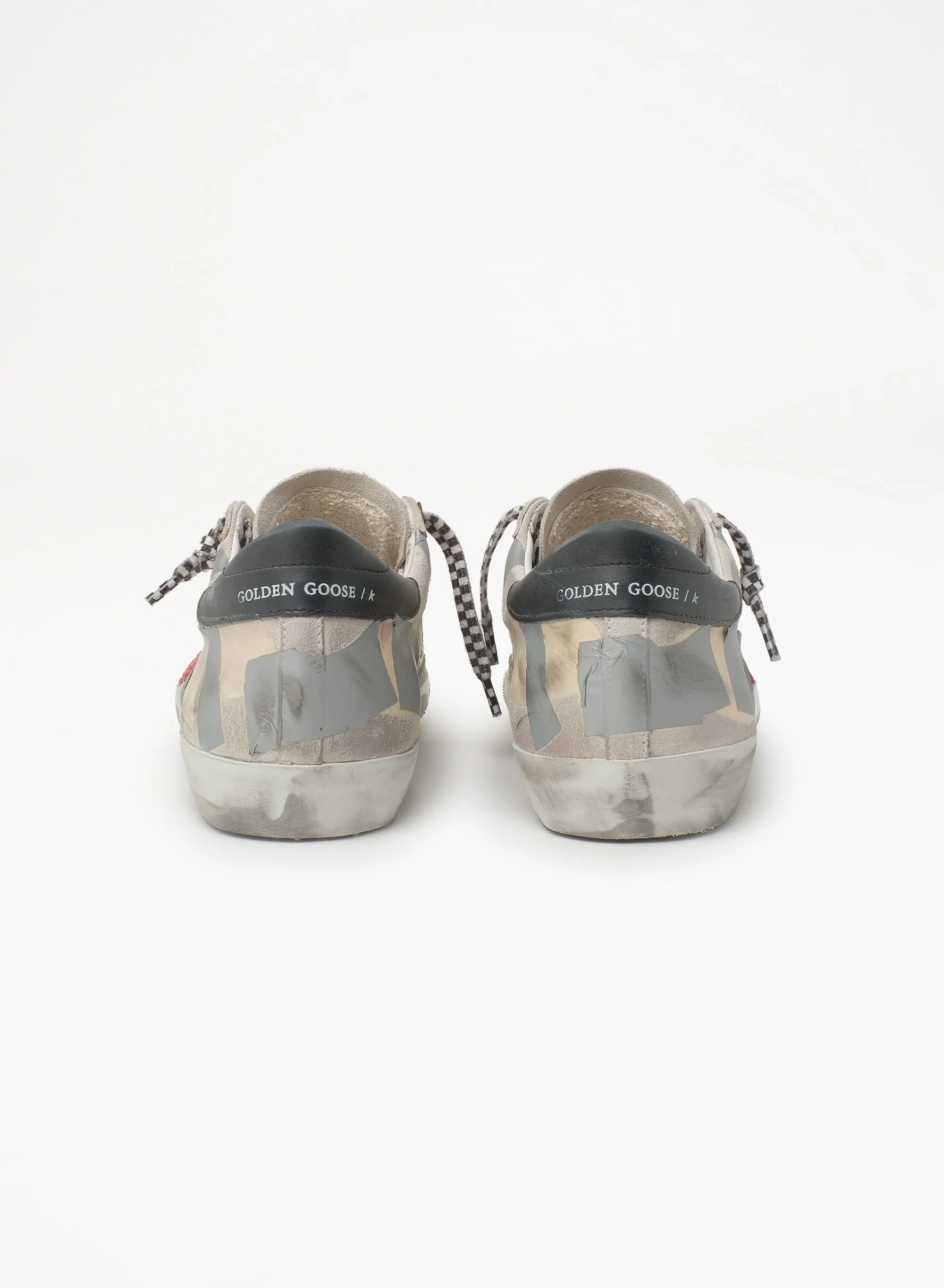 Men | Grey Super-Star Sneakers with Pink Star & Dark Grey Leather Heel Tab | Beige Silver x Ice x Red x Black - Image 4