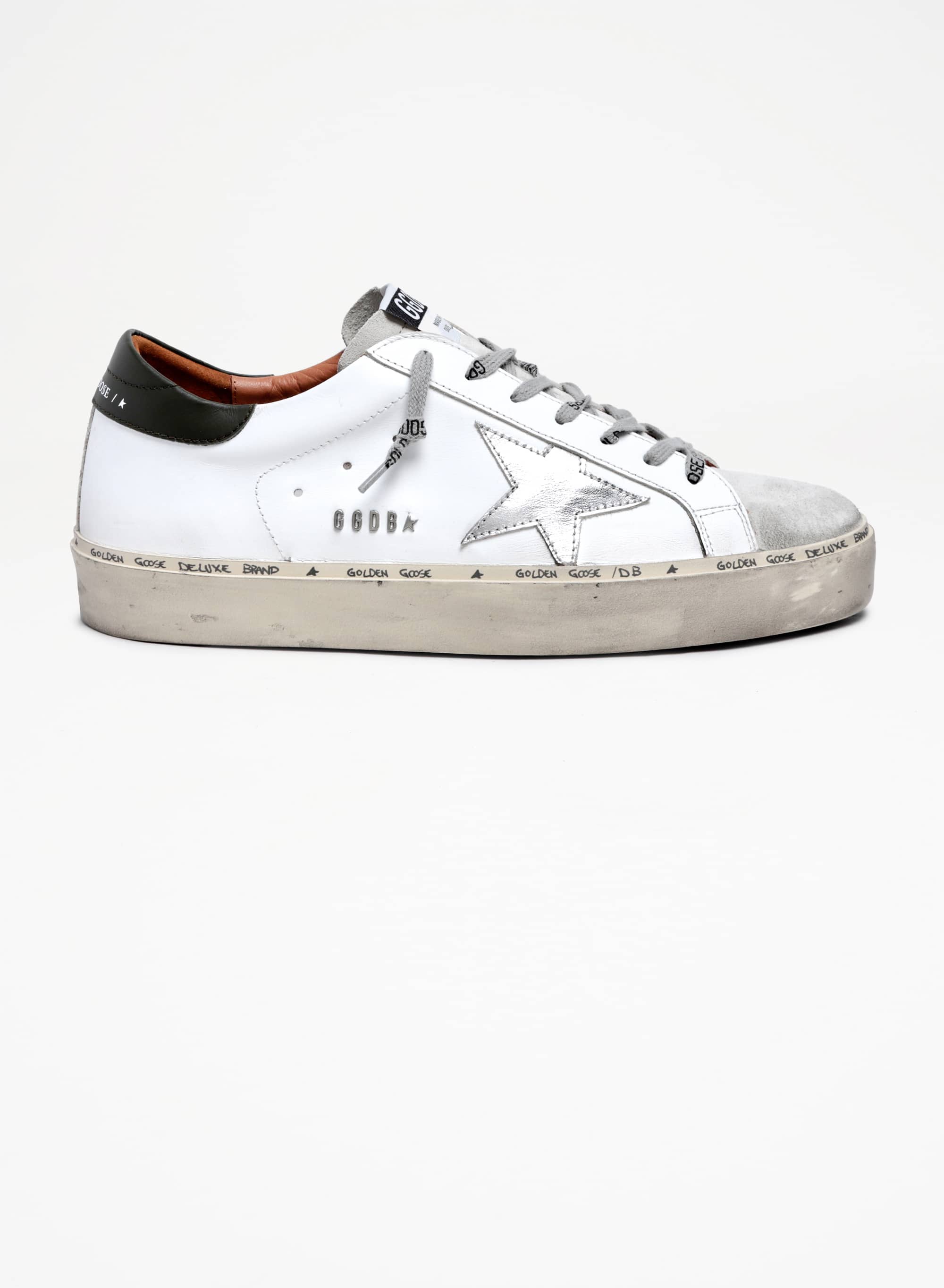 Men | Hi Star White Leather with Silver Metallic Star & Black Heel Tab | White x Silver x Green - Image 6