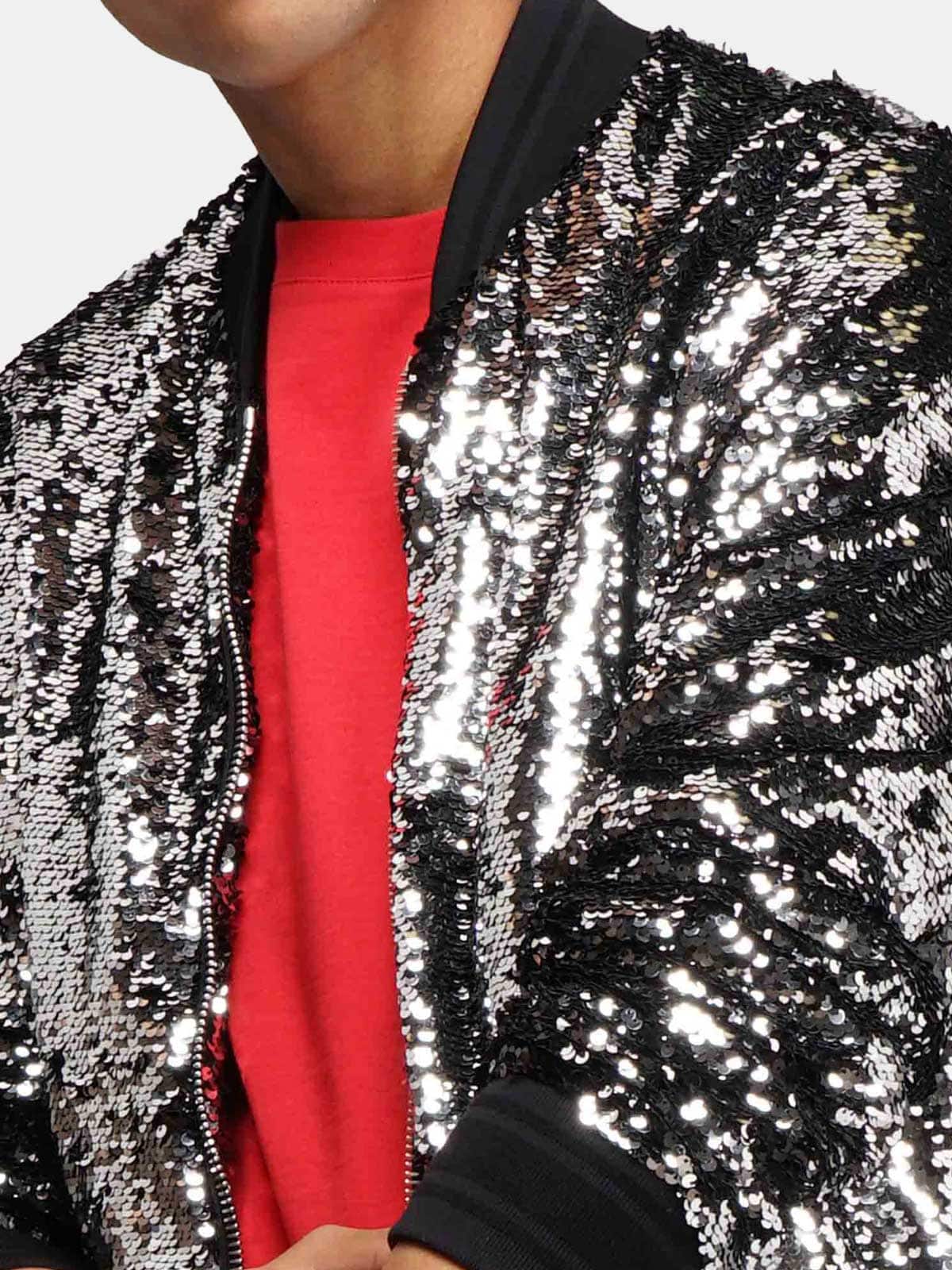 Men | Joshua Bomber Jacket with Silvery Sequins - Image 7