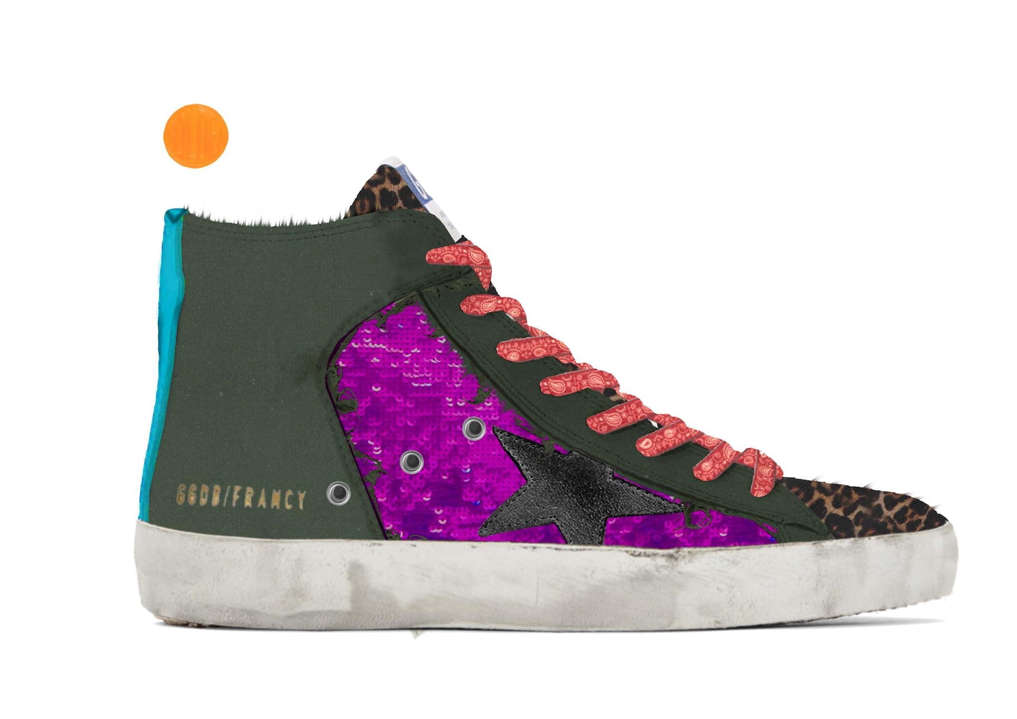 Men | Lab Limited Edition Canvas with Glitter & Pony Skin Francy Sneakers | Green Army x Purple x Bluette - Image 2