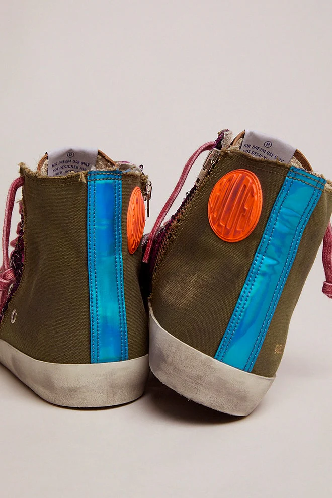 Men | Lab Limited Edition Canvas with Glitter & Pony Skin Francy Sneakers | Green Army x Purple x Bluette - Image 5