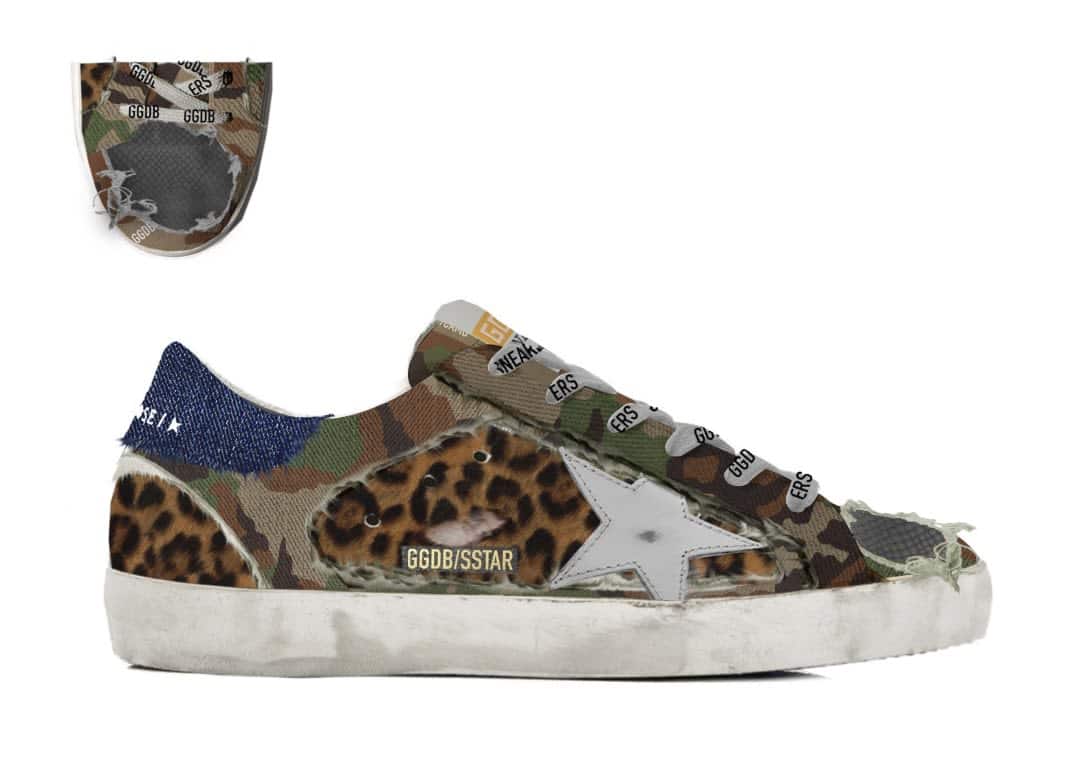 Men | Leopard-Print & Camouflage Patchwork Super-Star Sneakers | Brown Black Leo x Green Camouflage x White x Dark Blue - Image 4