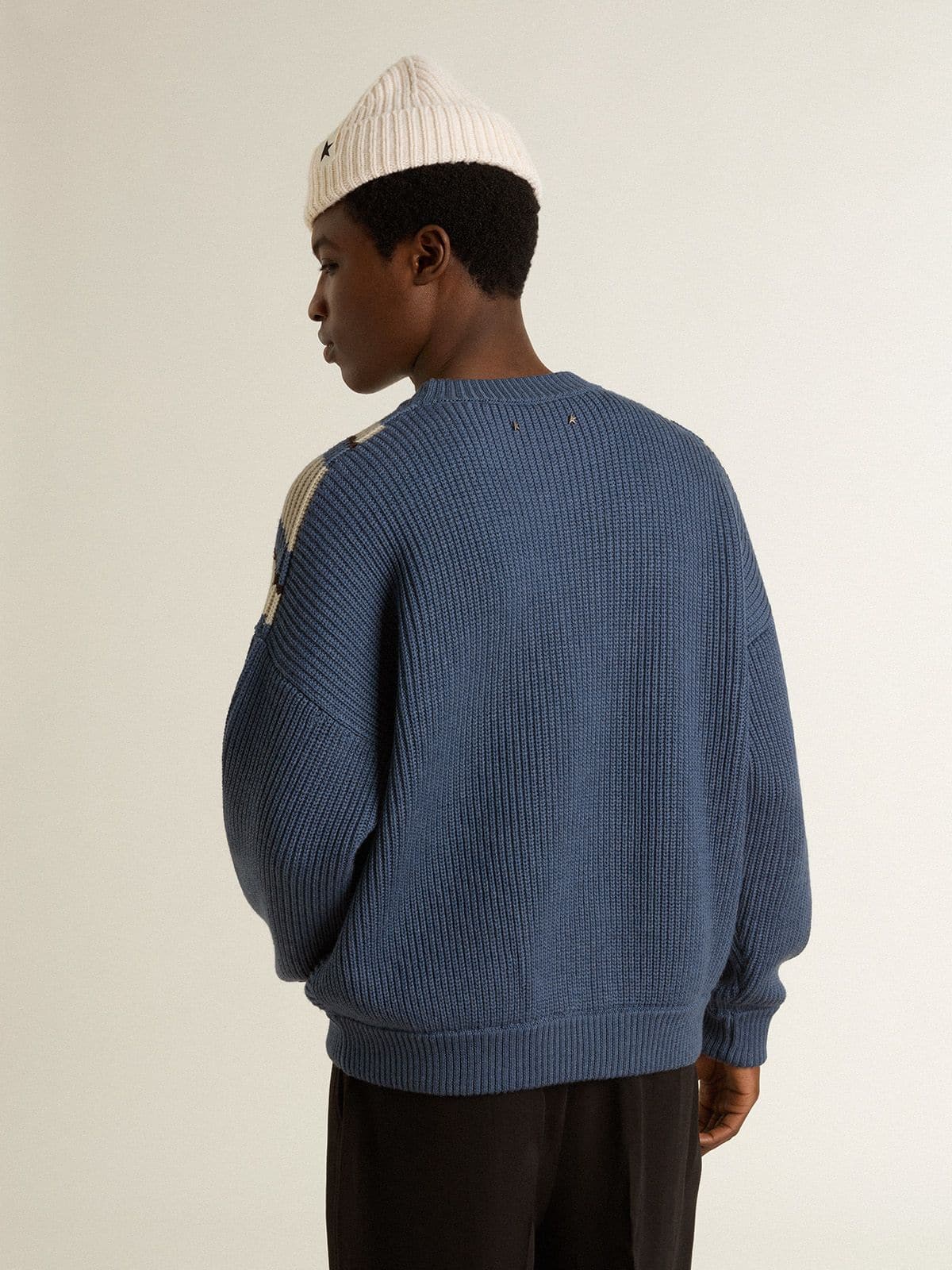 Men | Light Blue Jacquard Wool Sweater with Cream-Colored Pattern | Dutch Blue x Natural White - Image 7