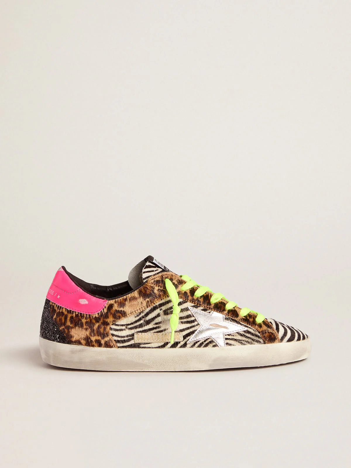 Men | Limited Edition Lab Glitter Animal-Print Super-Star Sneakers | Black Zebra x Beige Brown Leo x Silver x Fuchsia Fluo - Image 3