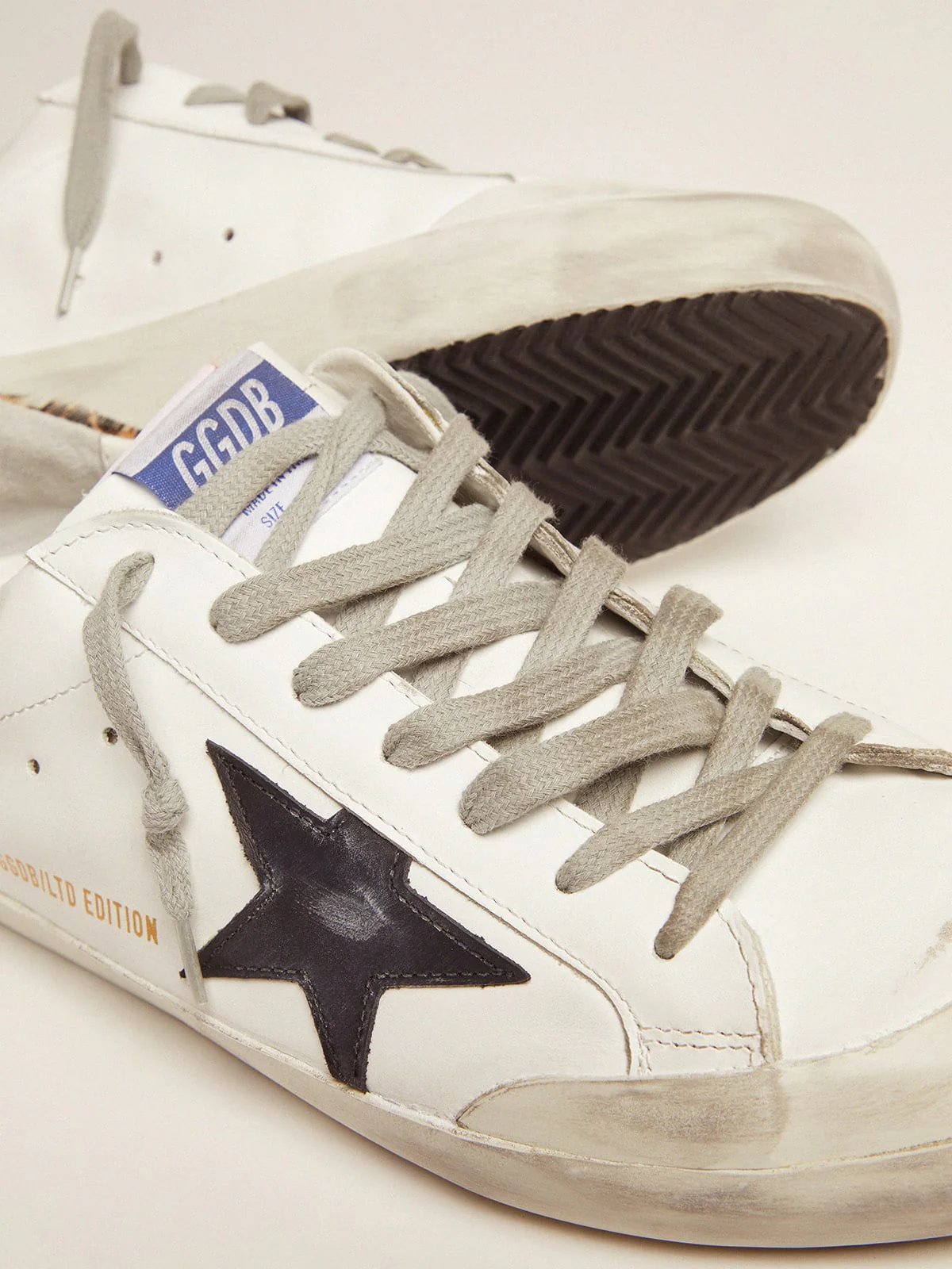Men | Limited Edition Lab Super-Star Sneakers with Leopard-Print Heel Tab | White x Black x Brown Leo - Image 2