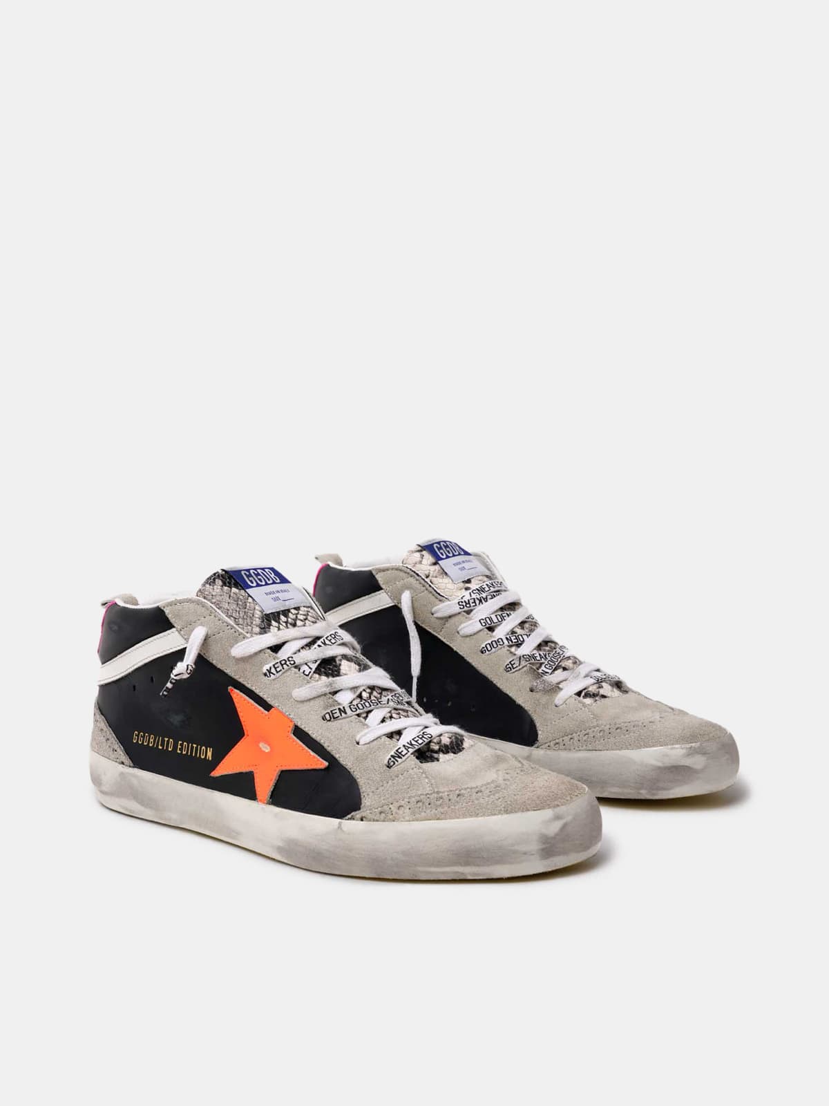 Men | Ltd Mid-Star Sneakers with Snakeskin Inserts & Orange Star - Image 3