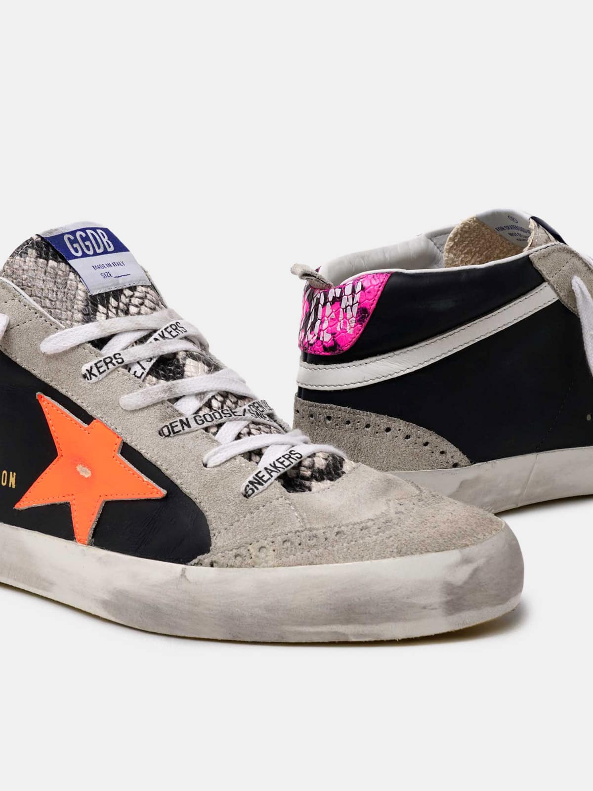 Men | Ltd Mid-Star Sneakers with Snakeskin Inserts & Orange Star - Image 4