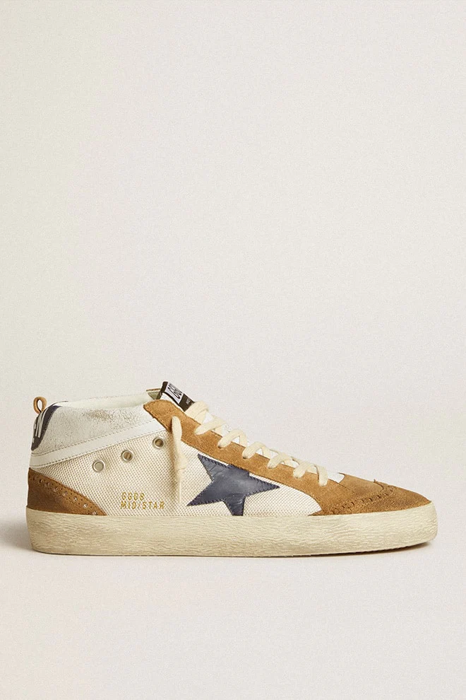 Men | Mid Star Brown & White Suede with Blue Star | White x Tabacco x Medieval Blue - Image 3