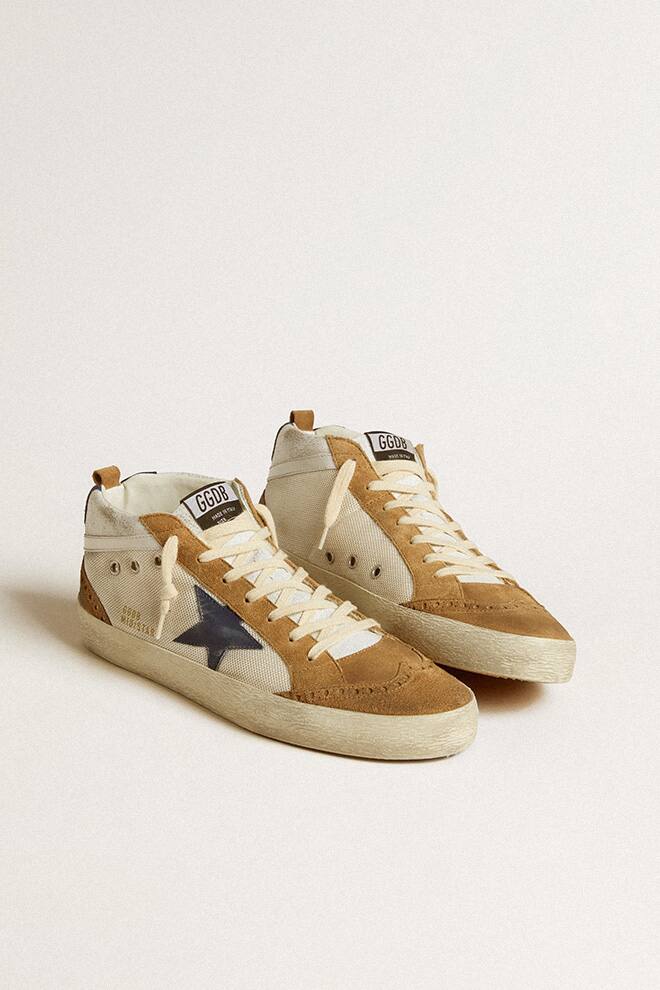 Men | Mid Star Brown & White Suede with Blue Star | White x Tabacco x Medieval Blue - Image 4