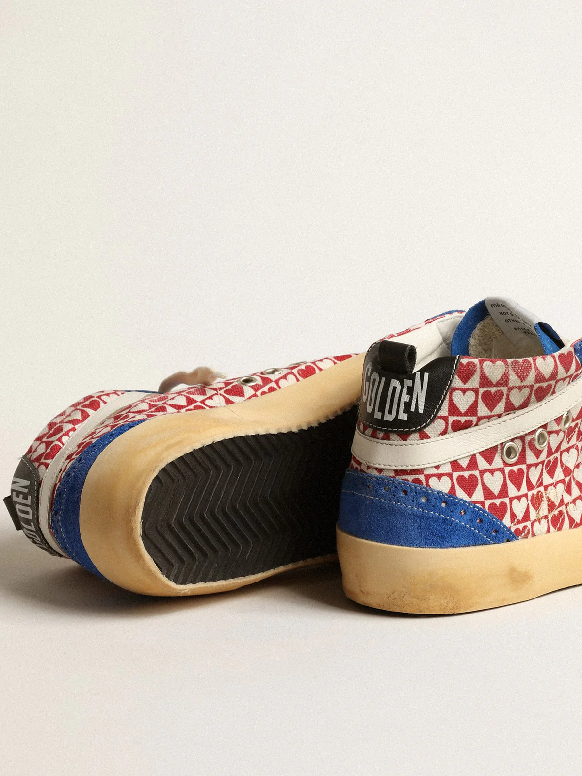 Men | Mid Star Canvas with Heart Print & Silver Star | White Red Check x Blue x Silver x Cream x Black - Image 4
