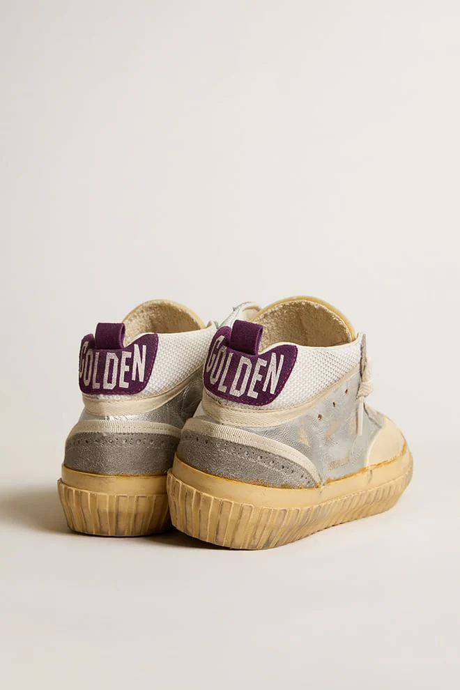 Men | Mid Star Lab Silver Metallic Leather & Mesh with Perforated Star | Silver x Silver Sconce x Purple - Image 4